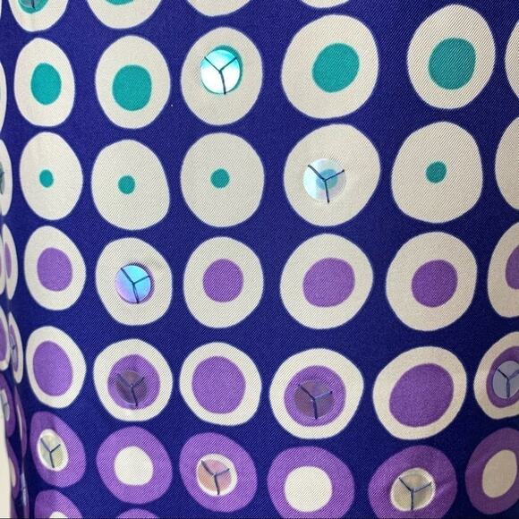Boden 100% Silk Ombré Circle Print Shift Dress Size 4 Cobalt Blue Purple Sequin - Picture 6 of 14